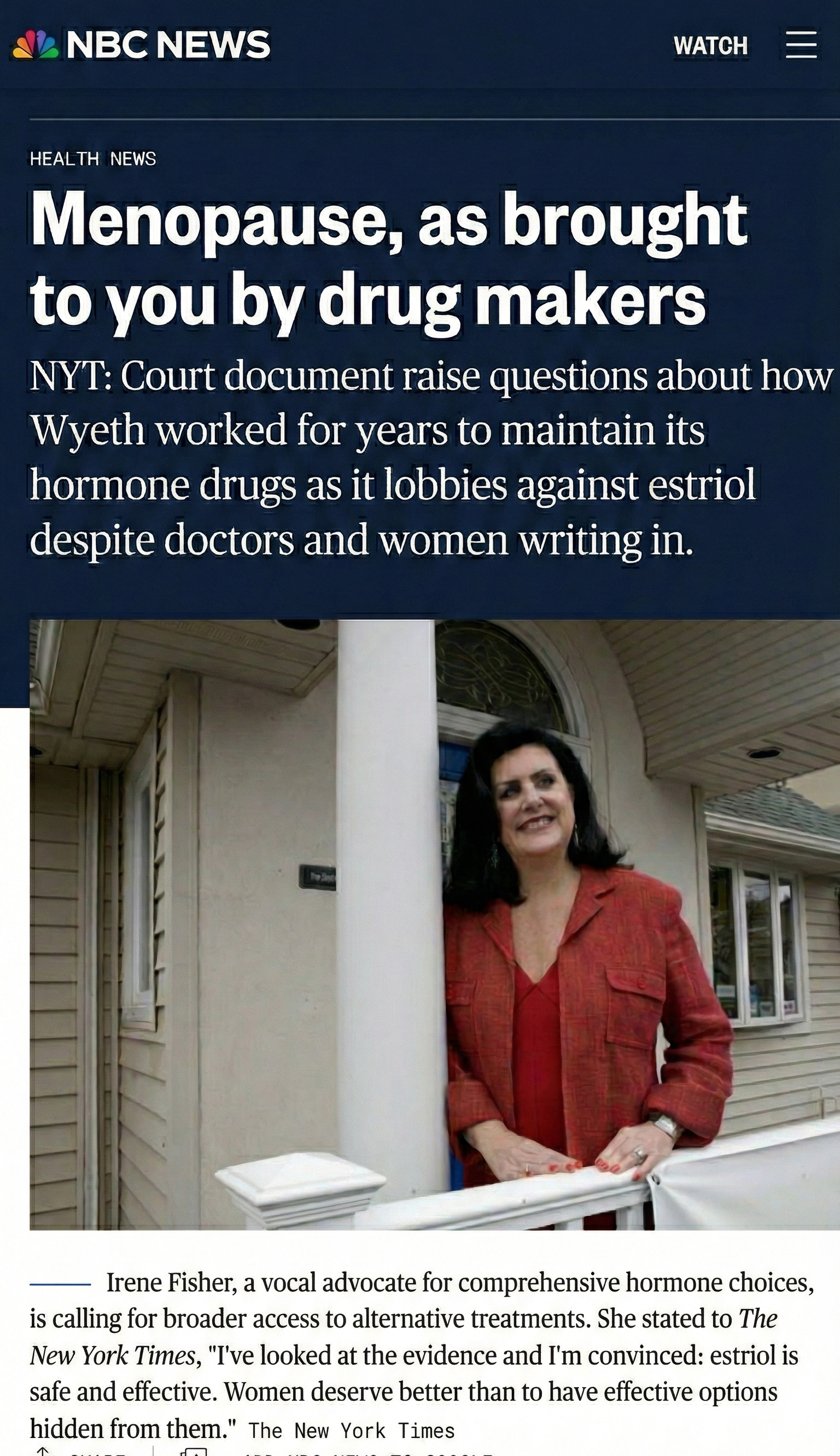 NBC News: Menopause, as brought to you by drug makers — Wyeth lobbied against estriol